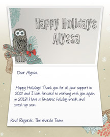 Happy Holidays Image of Business eCard with Owl and Bells