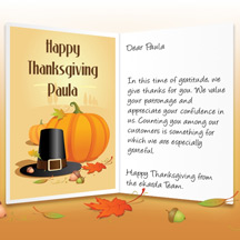 Image of Thanksgiving Business eCard with Pilgrim Hat