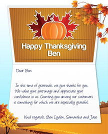 Image of Thanksgiving Business eCard with Pumpkins & Leaves