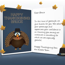 Image of Thanksgiving Business eCard with Turkey and Leaves