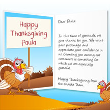 Image of Thanksgiving Business eCard with Turkey and Sign